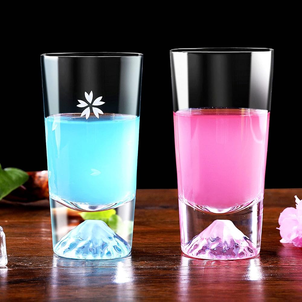 Mt. Fuji Glass Sakura Kiriko Tumbler Pair Set 240cc Easy to Hold Luxury Craftsman Handmade Paulownia Box Rocks Glass Beer Highball Glass Stylish Celebration Wedding Gift 60th Birthday Present Gift Popular (Set of 2)