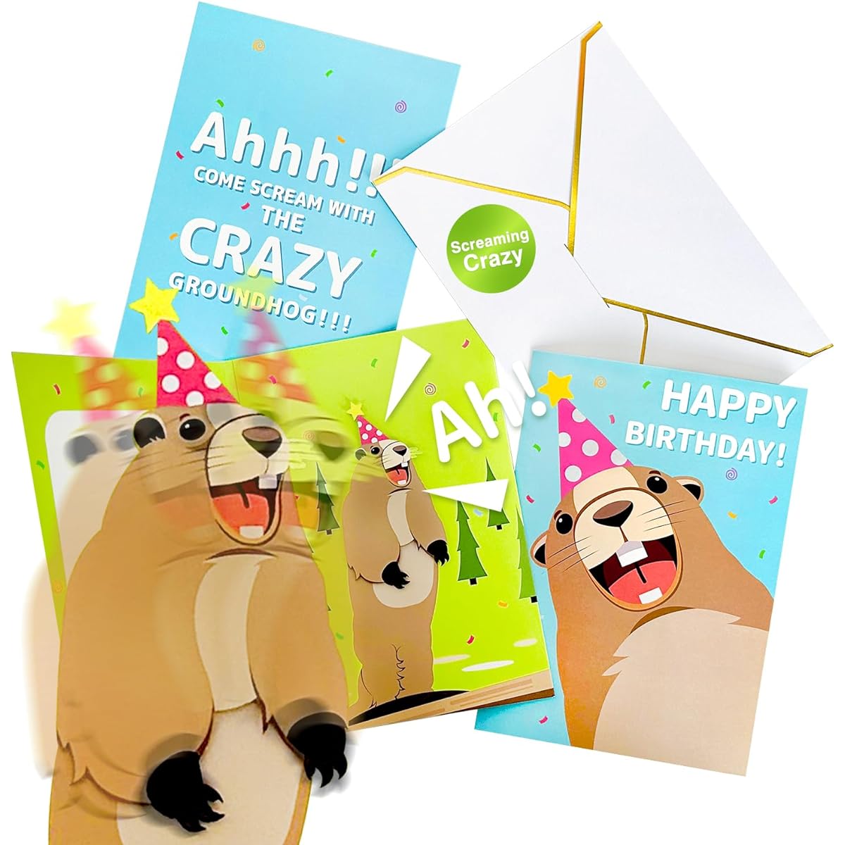 Screaming Groundhog Birthday Card, Funny Birthday Cards for Men Women Friends Kids Screaming Groundhog Aaah Shaking Head Motion Birthday Gift Surprise Prank Birthday Card Joker Greeting Card