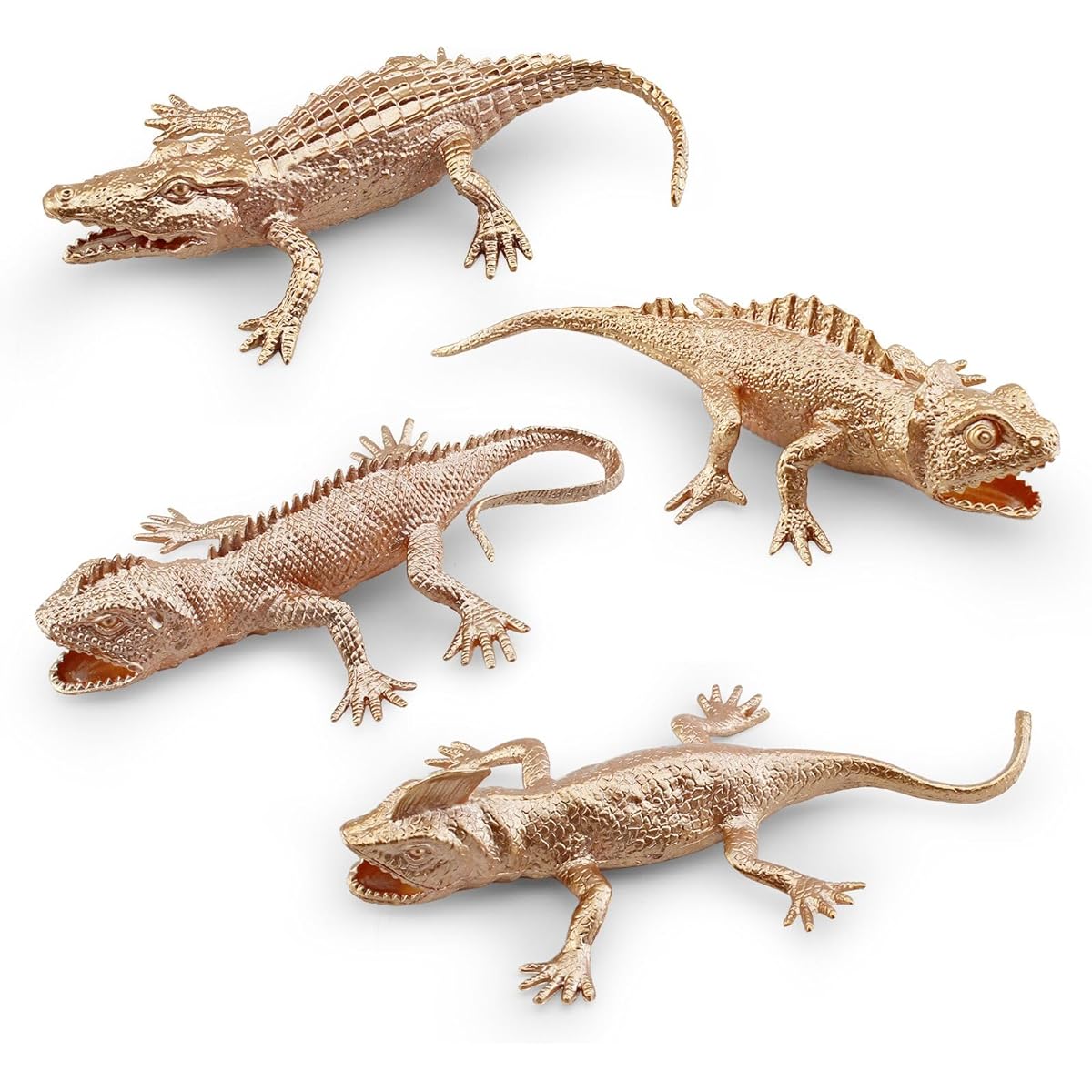 GUFOPONAS Mini Golden Crocodile Lizard Toys Set, 4pcs Realistic Gold Alligator Cupcake Decorations, Chameleon Cake Decorations for Boys, 4 Inch Kids Toddler Birthday Gifts