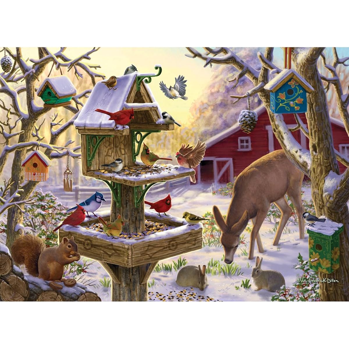 Bits and Pieces - 300 Piece Large Piece Jigsaw Puzzle for Adults - Celebrating the Sunrise - 300 Piece Animals Winter Landscape Jigsaw Artist: Liz Goodrick-Dillon