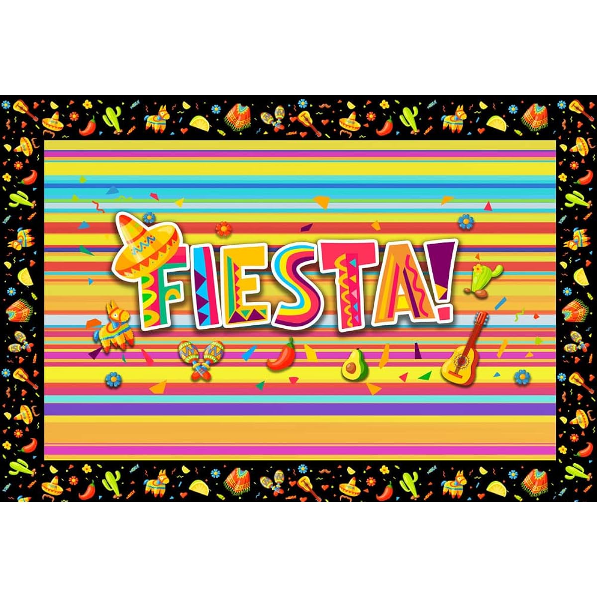 Mexican Fiesta Backdrop Cinco de Mayo Background Colorful Fiesta Stripes Taco Theme Party Decorations Lavis 83.9" x 59" Kids Holiday Birthday Banner Photo Pops Photo Booth Supplies Dessert Table