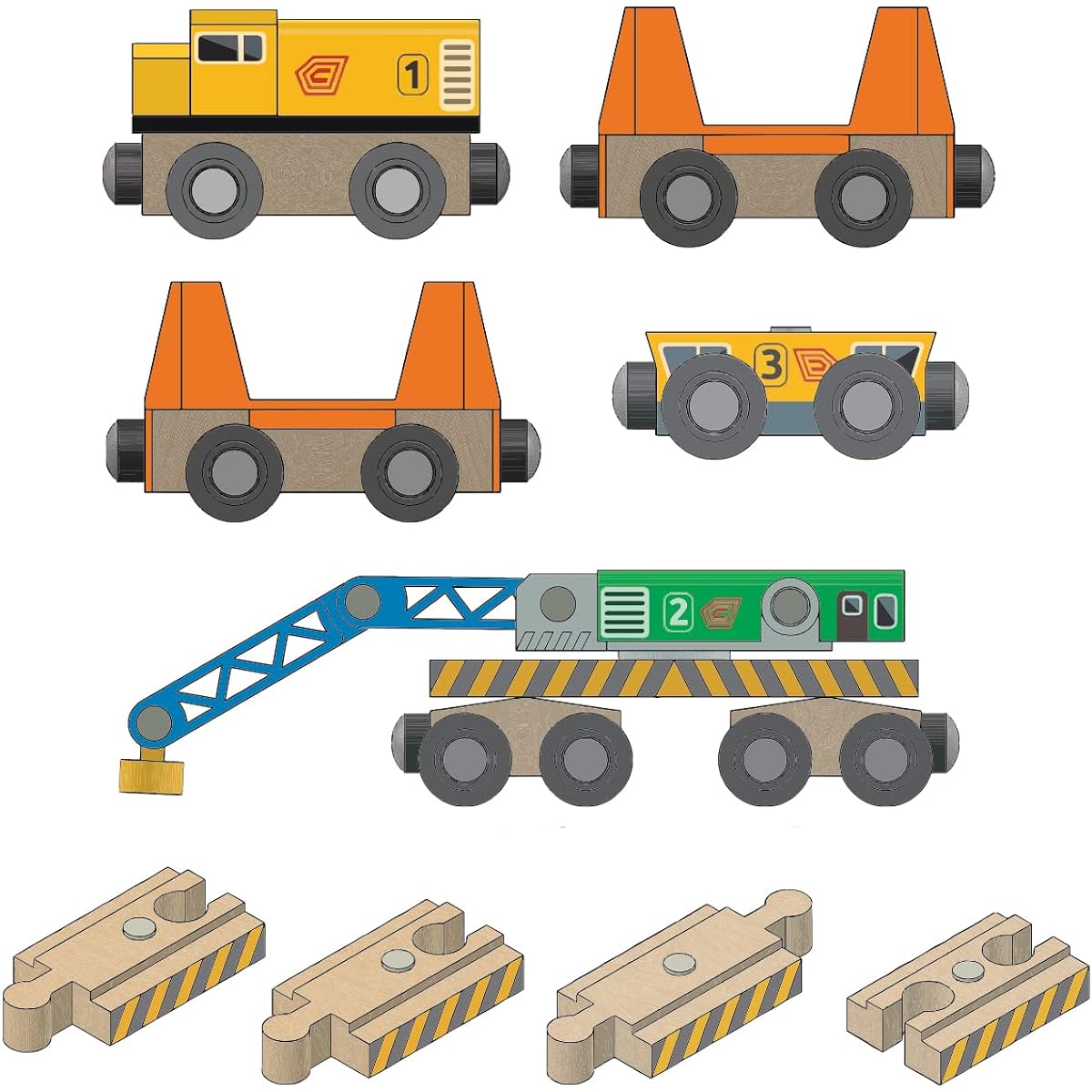 Orbrium Wooden Railway Work Train Track Maintenance Crew Broken Crane Engine Rail Inspection Engine Track Carrier Inspection Engine Carrier Special Track Compatible with Thomas BRIO