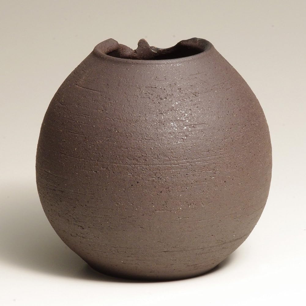 Marui Seito Shigaraki Ware Hechimon Vase Flower Base Large Round Blue Glaze Gold Pottery MR-1-2534