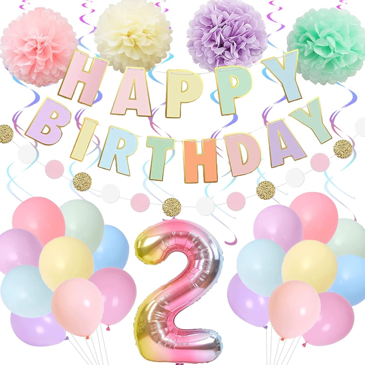 BRT Bearingshui 2nd Birthday Decorations 40 Inch Rainbow Gradient Number 2 Balloons 2nd Birthday Balloons Happy Birthday Banner for Kids 2nd Birthday Party Supplies