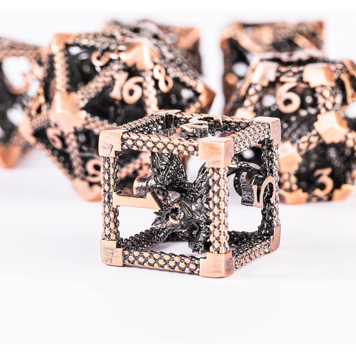 Metal DND Dice Set D&D Dice Polyhedral Dice Set Dungeons and Dragons Dice Gifts Hollow Polyhedral D and D Dice RPG MTG Table Board Game Pathfinder Shadowrun (Bronze 3D Dragon)