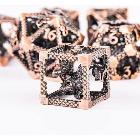 Metal DND Dice Set D&D Dice Polyhedral Dice Set Dungeons and Dragons Dice Gifts Hollow Polyhedral D and D Dice RPG MTG Table Board Game Pathfinder Shadowrun (Bronze 3D Dragon)