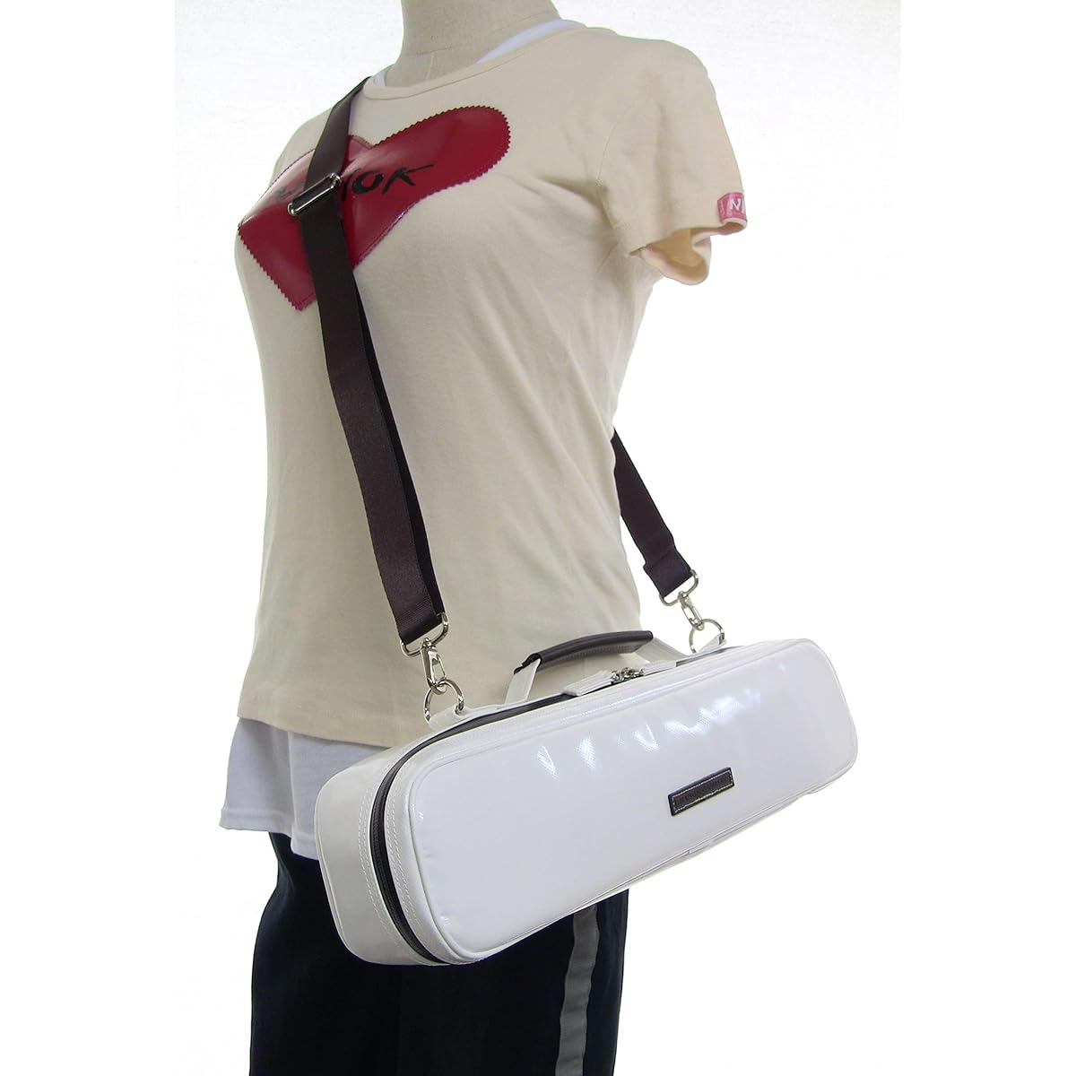 NAHOK H-tube (B foot) flute case guard "Amadeus/wf" White/Genuine leather chocolate handle [Waterproof fabric made in Germany x special temperature control function & shock absorbing material + waterproof zipper] Fabric from Germany, Made in Japan.