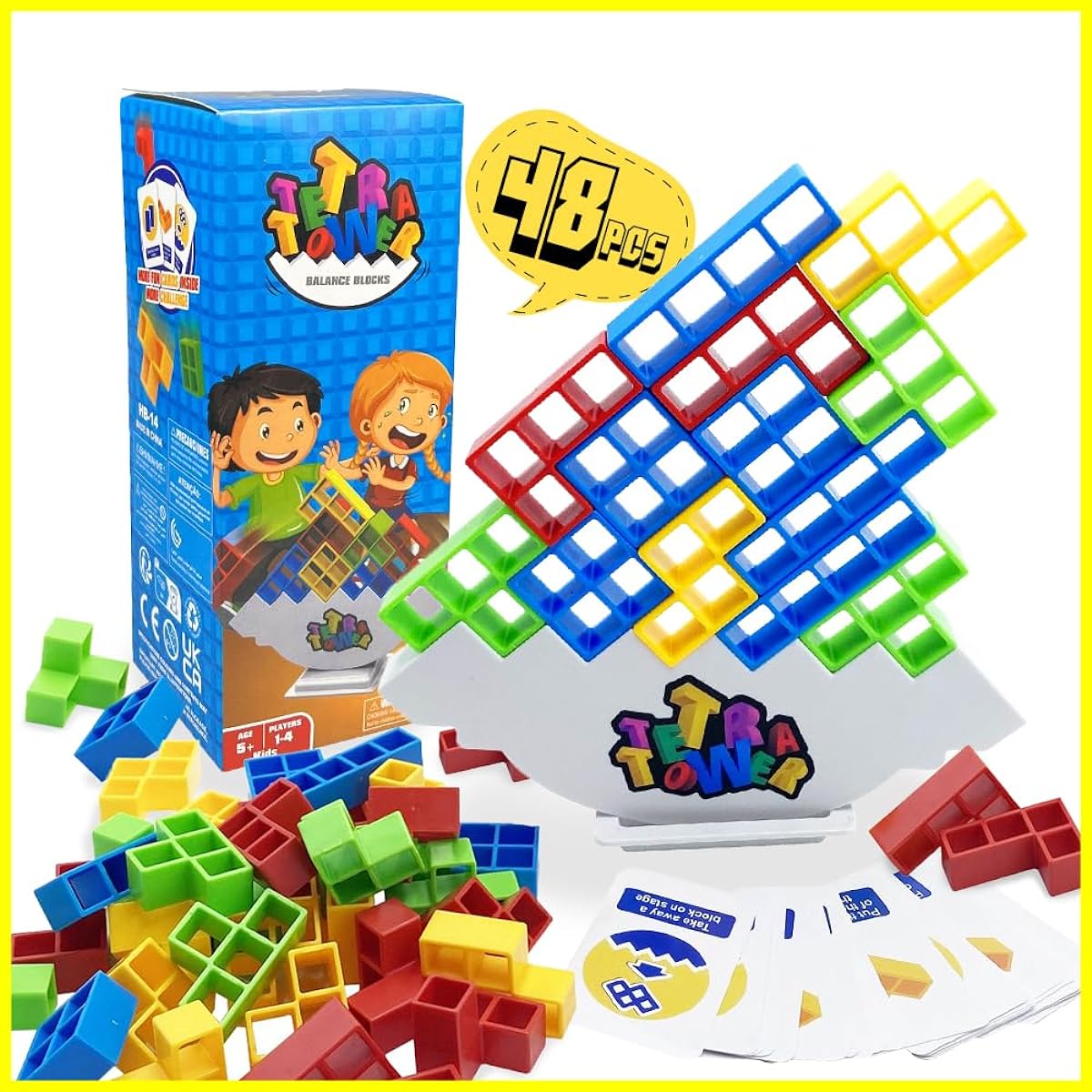 QYLAX 48 Pieces Tetra Tower Game, Stack Attack Game, Stacking Game, Great Family Game for Kids and Adults, Fun 2 Player Balance Game, Stack Game, Great for Friends/Party/Travel