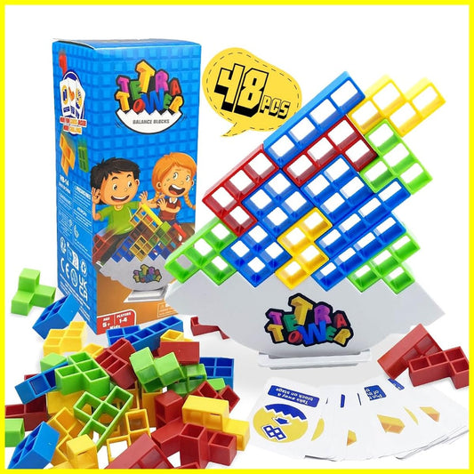 QYLAX 48 Pieces Tetra Tower Game, Stack Attack Game, Stacking Game, Great Family Game for Kids and Adults, Fun 2 Player Balance Game, Stack Game, Great for Friends/Party/Travel