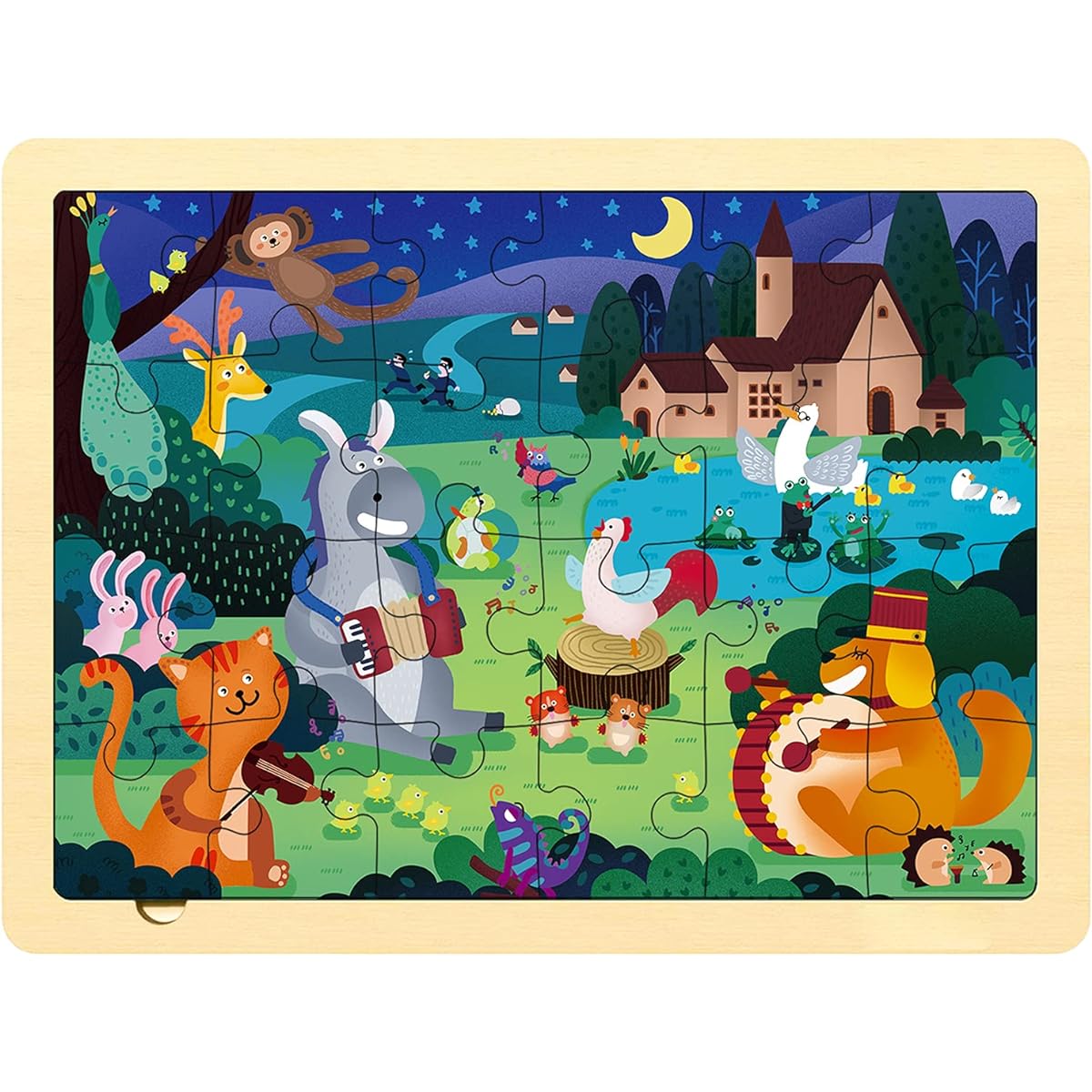24 Piece Puzzle for 3 Year Olds - Bremen Musicians Wooden Jigsaw Puzzle Ages 3-5
