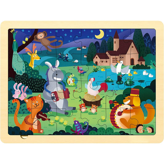 24 Piece Puzzle for 3 Year Olds - Bremen Musicians Wooden Jigsaw Puzzle Ages 3-5