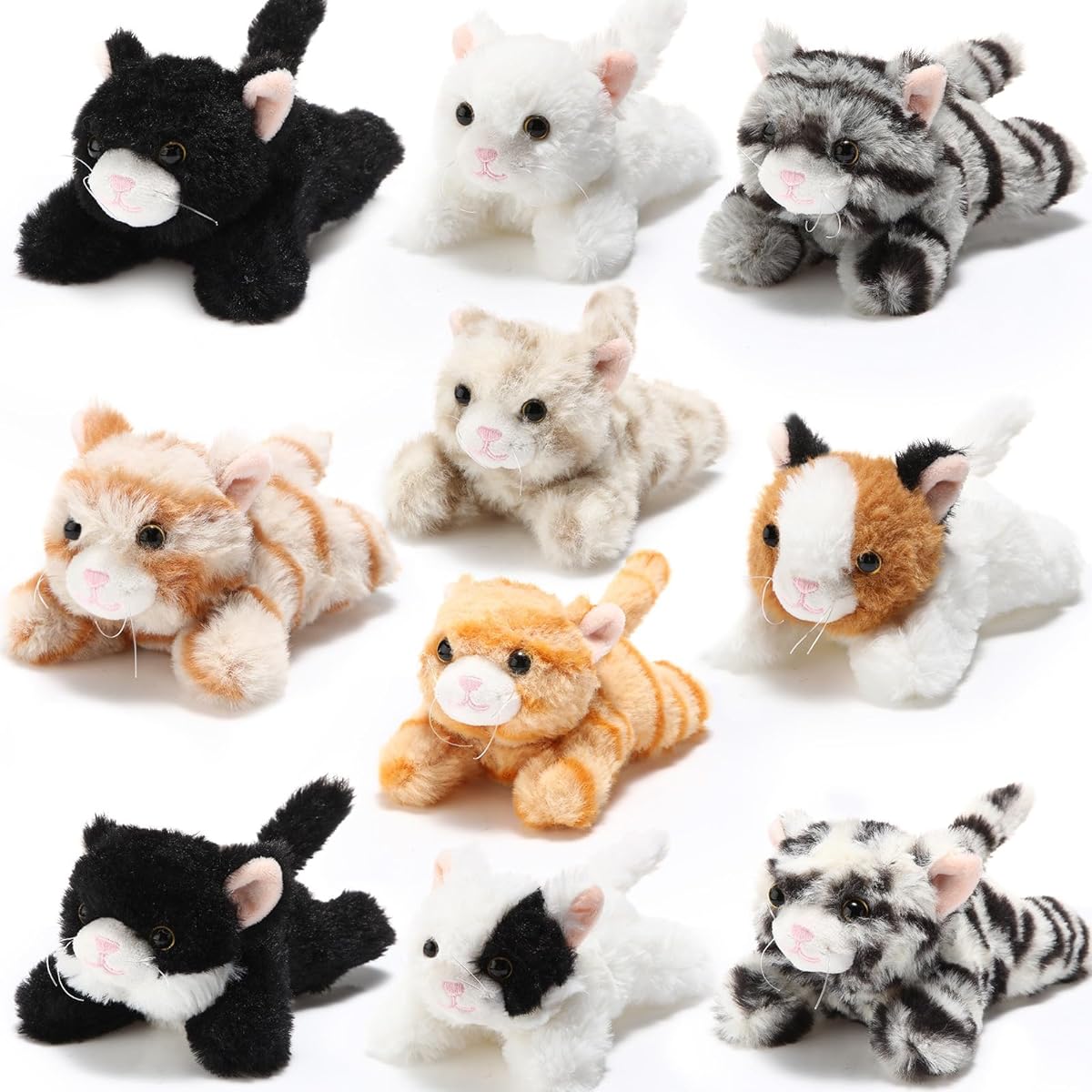 Lenwen 10pcs 5.5" Cat Plush Toys Bulk Soft Cuddly Kittens Stuffed Animal Set Fluffy Plush Toys Cute Kittens Birthday Party Favors Gifts Halloween Christmas Stocking Stuffers
