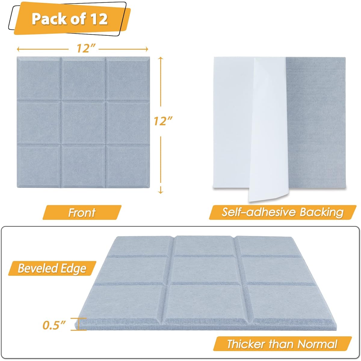 x 12mm - Soundproofing, Sound Absorbing, Wall, Soundproofing Material, Soundproofing Sheet, Window, Door, Soundproofing Mat Design, Stylish, Sound Absorbing Sheet, Polyester, Home Theater, Soundproofing, Noise Countermeasures, DIY Audio (Light Gray, US)