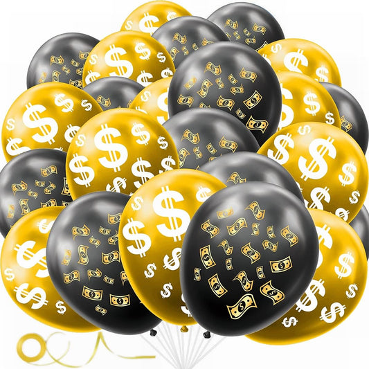 20pcs Money Dollar Symbol Sign Latex Balloons Bill Party Balloons for Money Theme Party Birthday Las Vegas Casino Party Wedding Bachelorette Retirement Anniversary Graduation