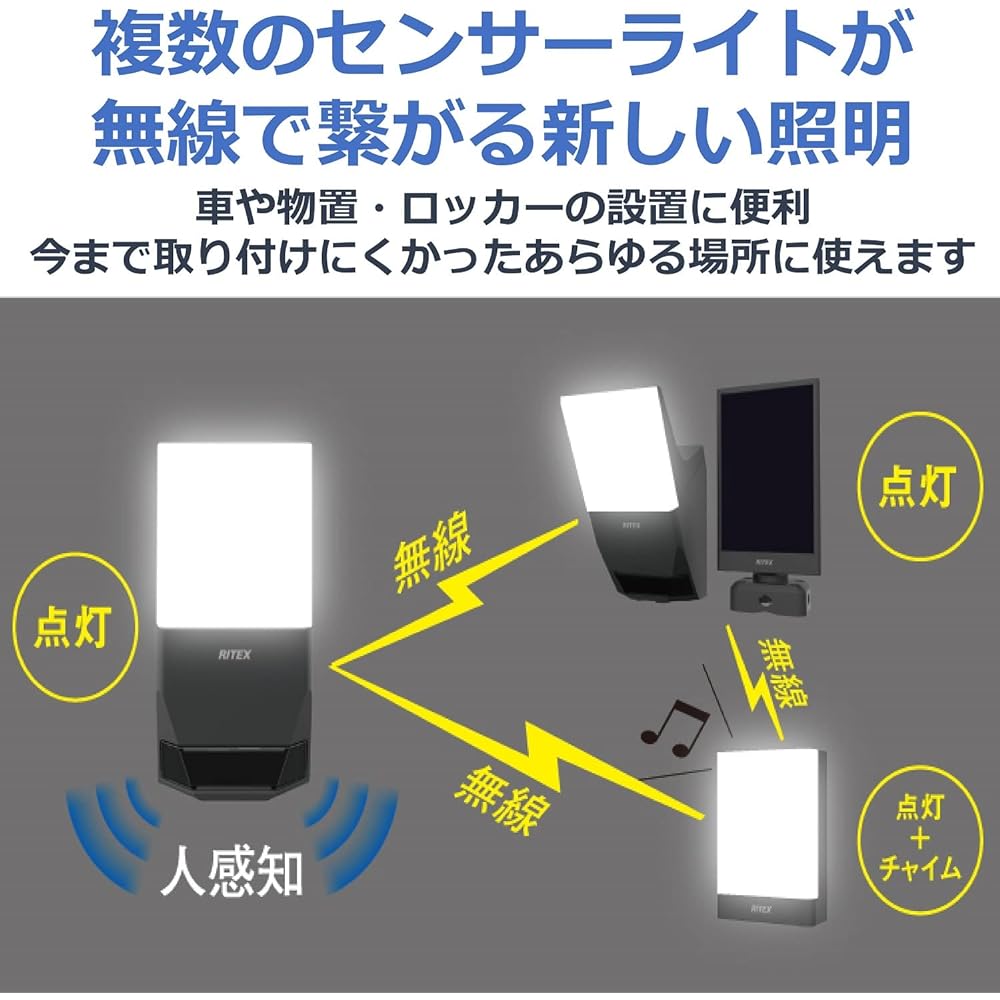 Musashi 3W x 1 light solar-powered wireless interlocking sensor light (transmission/reception type) W-630 Black