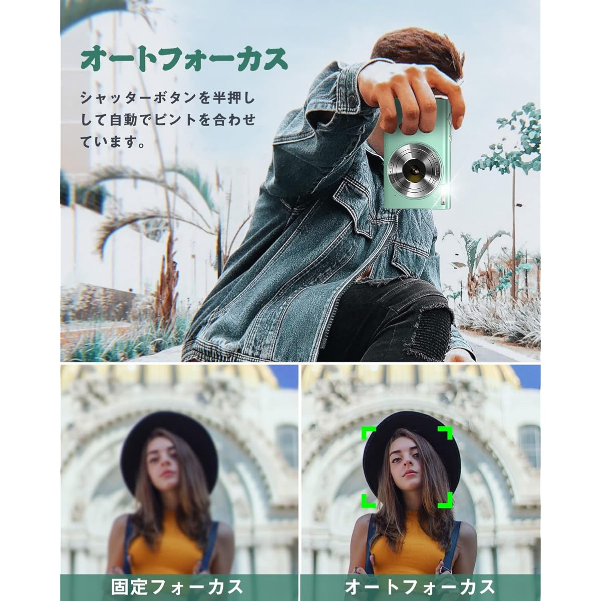 Rosdeca Digital Camera, 48MP Digital Camera, Toy Camera, HD Camera, 1080P, Lightweight, 2.88" 300,000 Pixel IPS Monitor, Mini Camera, for Students and Beginners, Green