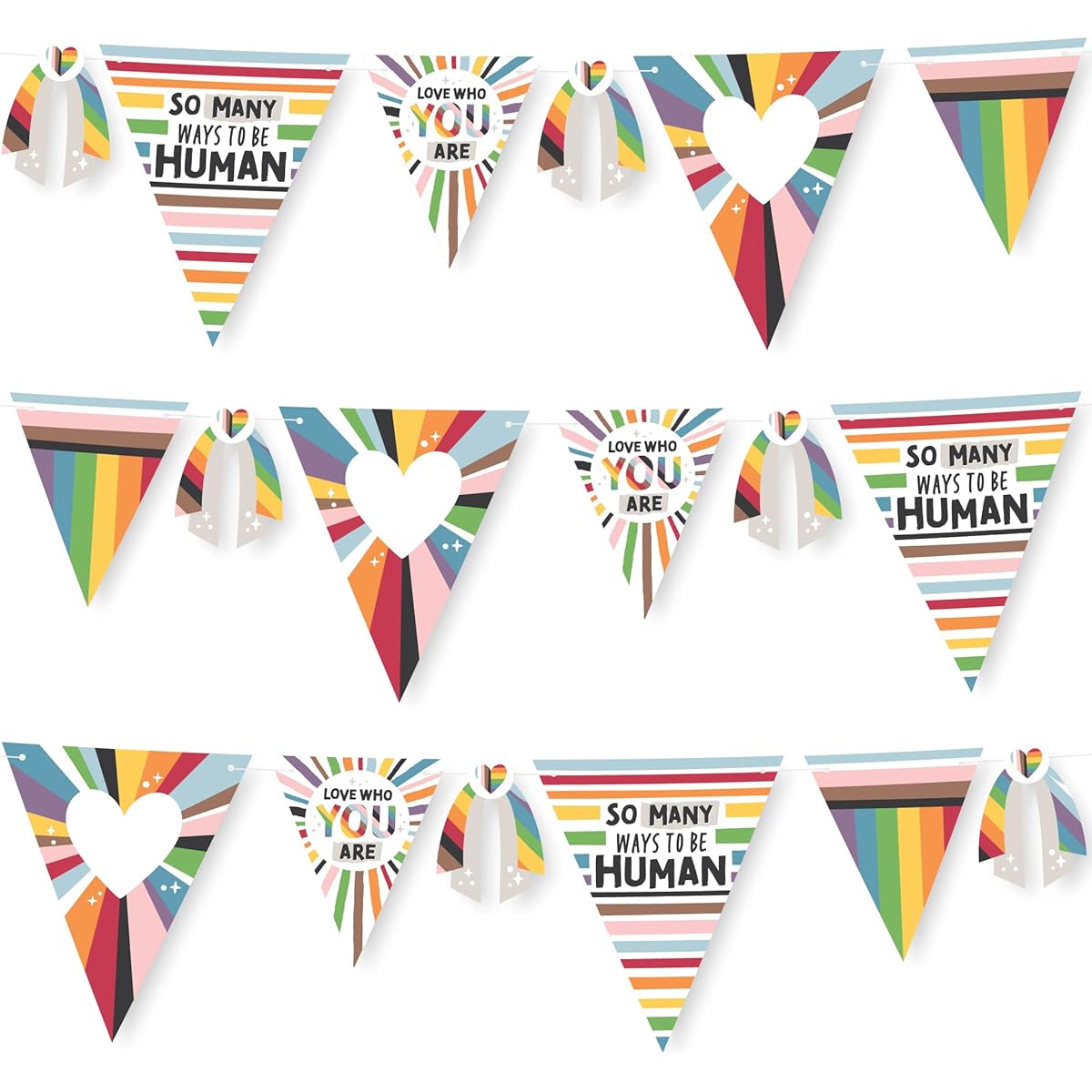 Big Dot of Happiness So Many Ways to Be Human - DIY LGBTQIA+ Pride Party Pennant Garland Decorations - Triangle Banner - 30 Pieces