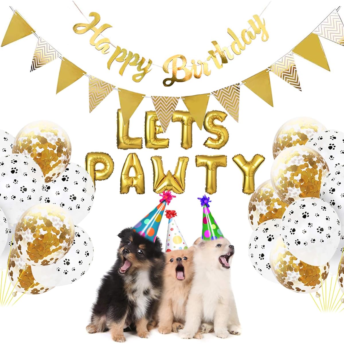 Leyeet Dog Cat Birthday Party Supplies, 23pcs Pet Dog Party Decorations Kit Pet Birthday Balloons Party Balloons Birthday Banner Party Supplies for Dog Cat Birthday Party