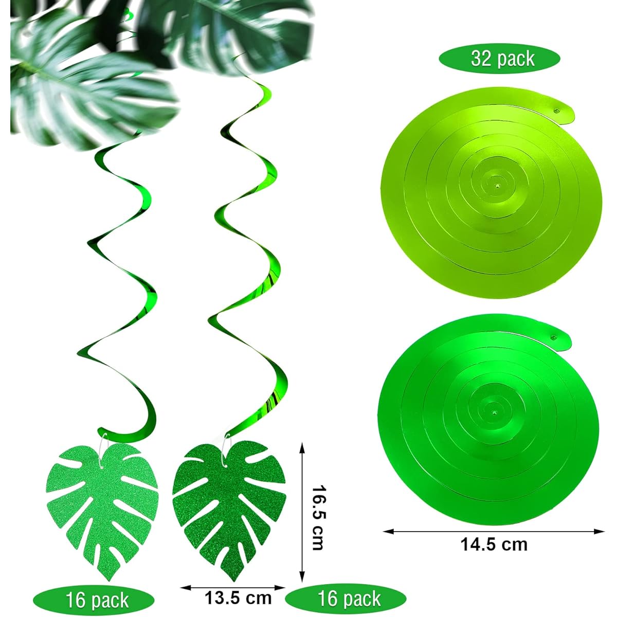 Ireer 64 Pieces Palm Leaves Party Swirl Decorations Dropped Ceiling Green Decoration Swirl Glitter Palm Leaves Party Decorations Tropical Leaf Party Decoration Luau Party Decoration Summer Hawaiian