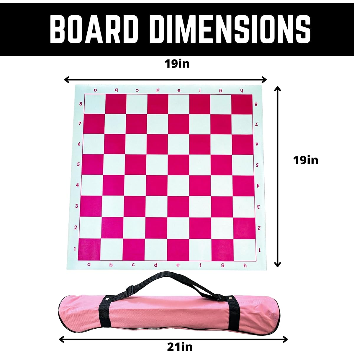 GETORIUM Tournament Chess Set: Portable Chess & Checkers Set, Plastic Staunton Chess Pieces with Carry Bag (Pink Board and Pink Carry Bag, Pieces Pink and White, 48.3x48.3cm)