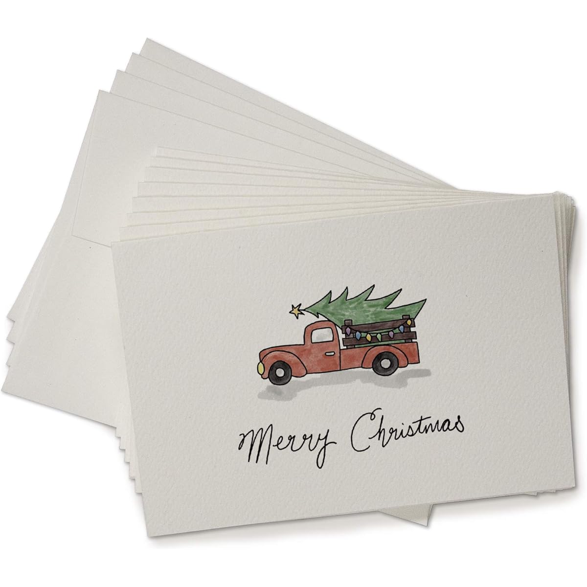 Red Christmas Tree Track Cards - 24 Greeting Cards with Envelopes