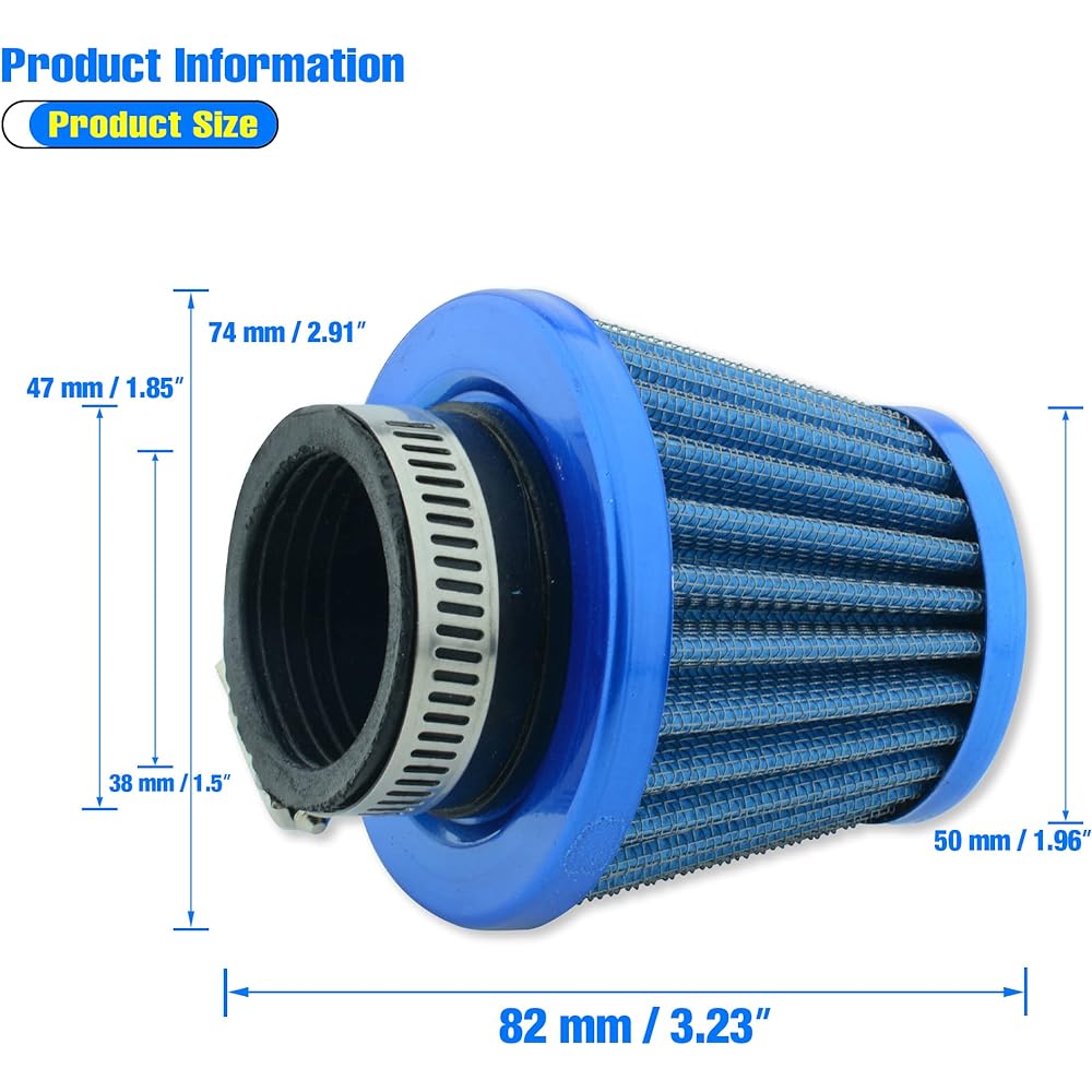 MCHMFG Motorcycle Air Filter 38mm SSR 110cc 125cc Coolster CRF Dirt Pit Bike GY6 50cc Scooter Moped QMB139 Engine Parts (Blue)