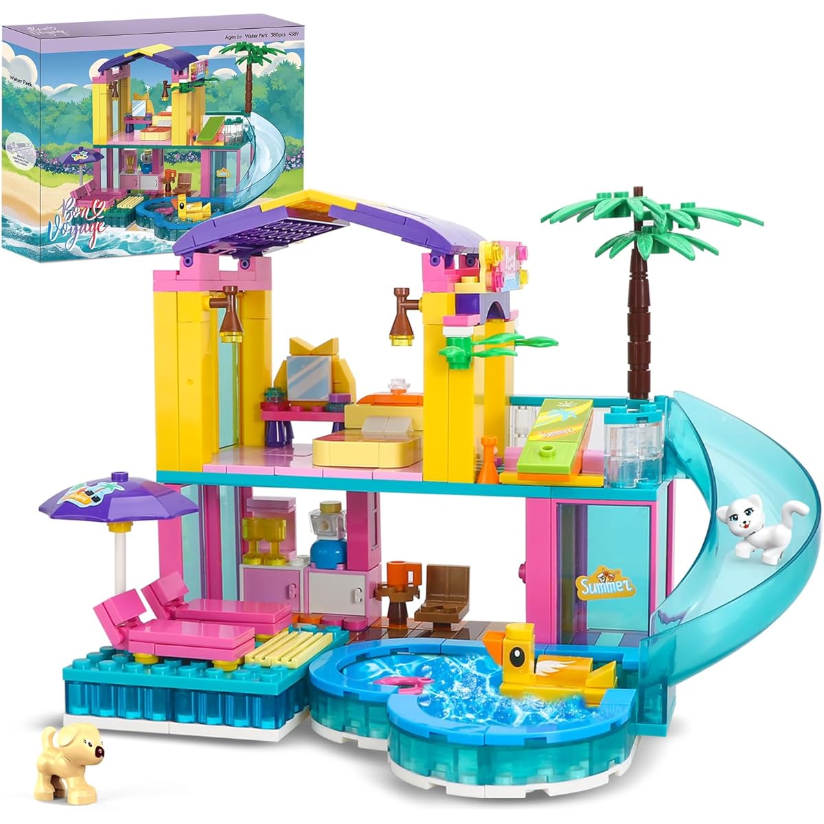 Tblicked Dreamgirls Friends Beach House Building Set 380 Pieces Seaside Beach Villa House Toy Pool House with Slide Friends Family Party House Playset Summer Building Toys for Ages 6-12 Years Old