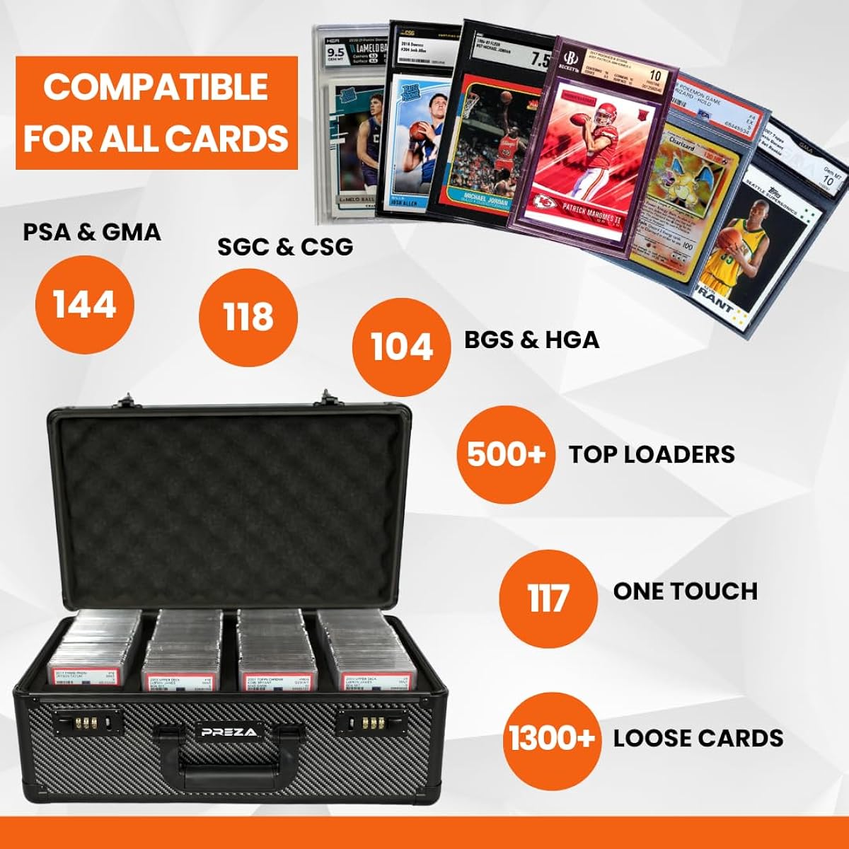 PREZA Graded Card Storage Box, Premium Trading Card Case, Carbon Fiber Slab Case for Graded Sports Cards, XL