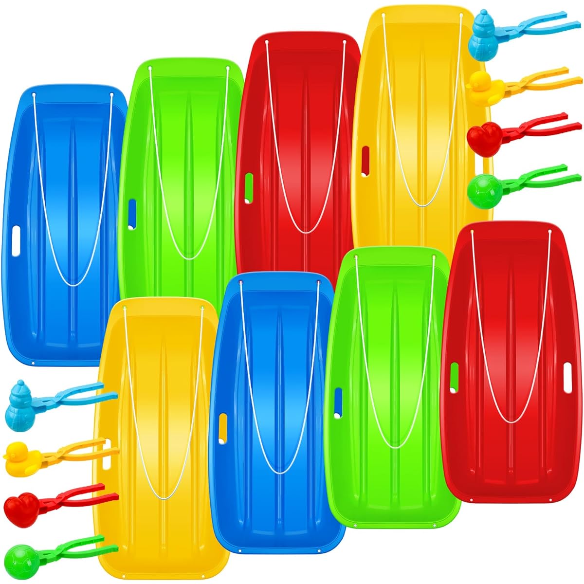 Liliful 16Pcs Winter Snow Sleds with Pull Rope and Handles, Snowball Maker, Beach Sled, Plastic Toboggan, Sand Slider, Snowball Fight Maker, Tool Clips for Kids Adults Outdoor Indoor Downhill Game, Multi-Style