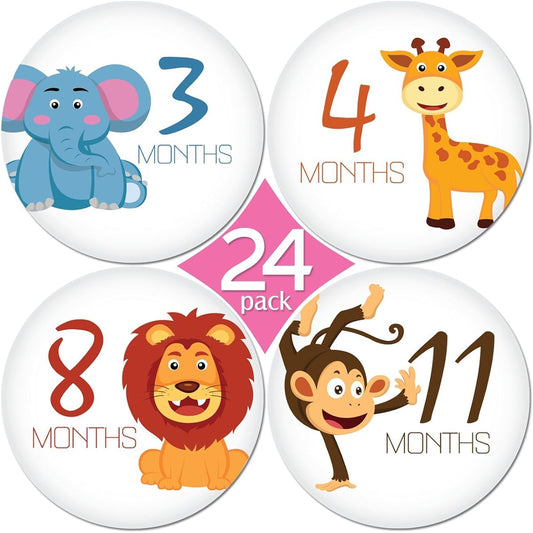 4 Premium Baby Monthly Stickers By KiddosArt. 1 Happy Animal Sticker Per Month of Your Baby's First Year Growth and Holidays. Month Sticker for Baby, Boy or Girl. Milestone Onesie Stickers by KiddosArt