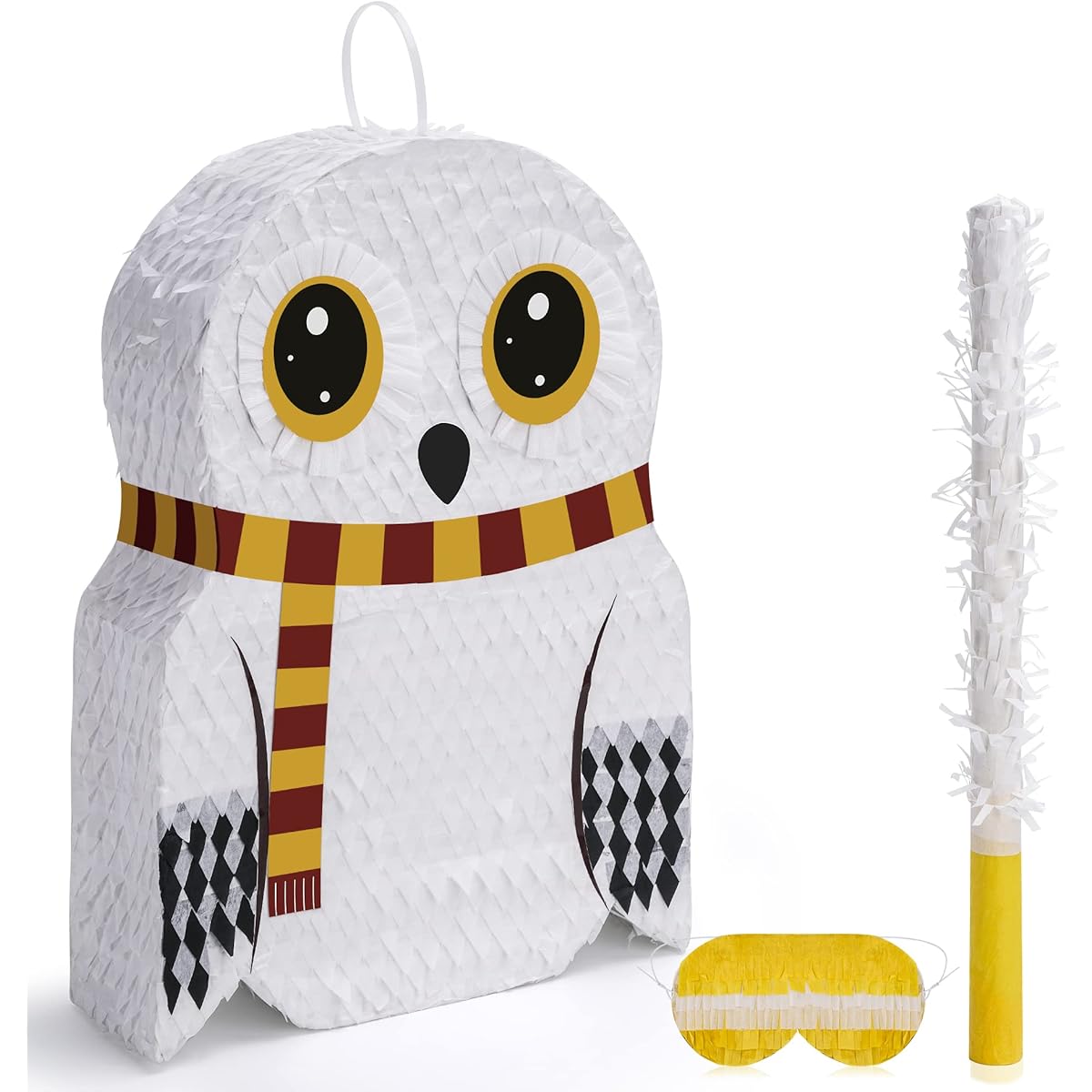 Little Owl Pinata Set with Blindfold and Bat (16.5 x 12.5 x 4 inches), Perfect for Birthday Party, Woodland Animal Theme, Wizard Theme Party