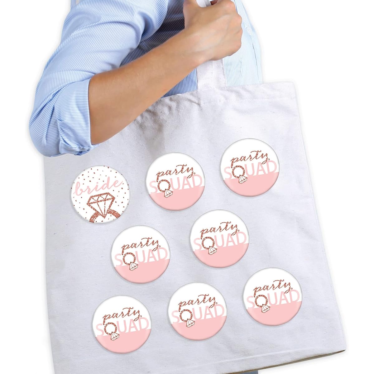 Big Dot of Happiness Bride Squad - 3" Rose Gold Bridal Shower or Bachelorette Party Badges - Pinback Buttons - Set of 8, Rose Gold, 8 Count (Pack of 1)