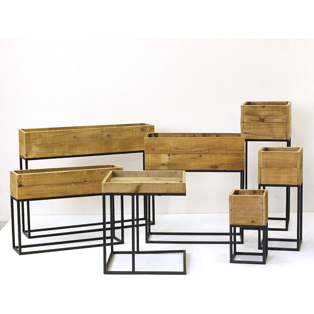 SPICE OF LIFE Square Planter Tray Stand 40 x 40 x 45 cm Pine Wood Iron Aging Old Wood Style TJXK2930