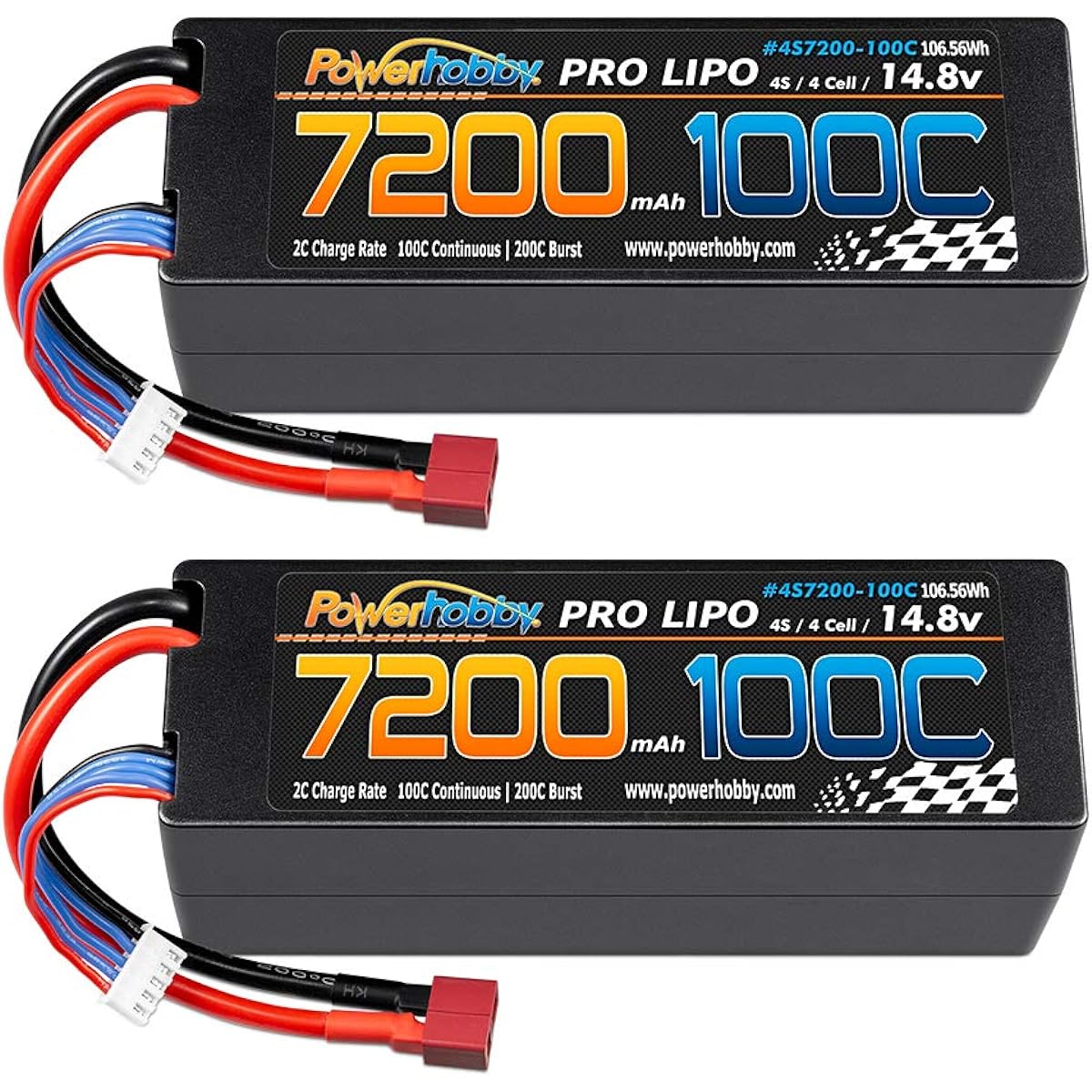 Powerhobby 4S / 4 Cell 14.8v 7200mah 100C-200C LiPo Battery with Dean Plug Hard Case (2 Pack)