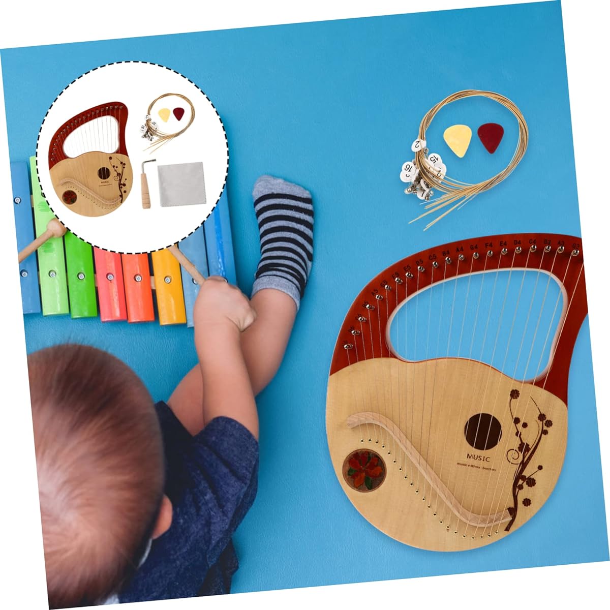 WowZza 1 Set 21 String Lyre Small Lyre Harp Small Musical Instrument Lyre Harp Metal Wooden Lyre Harp Lyre Musical Instrument Solid Wood Harp Wooden Harp Handheld Little Harp