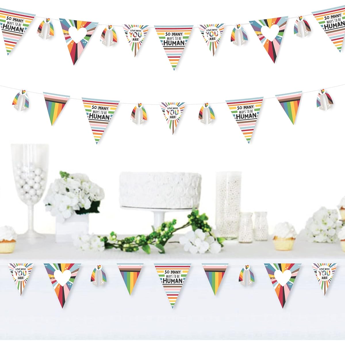Big Dot of Happiness So Many Ways to Be Human - DIY LGBTQIA+ Pride Party Pennant Garland Decorations - Triangle Banner - 30 Pieces