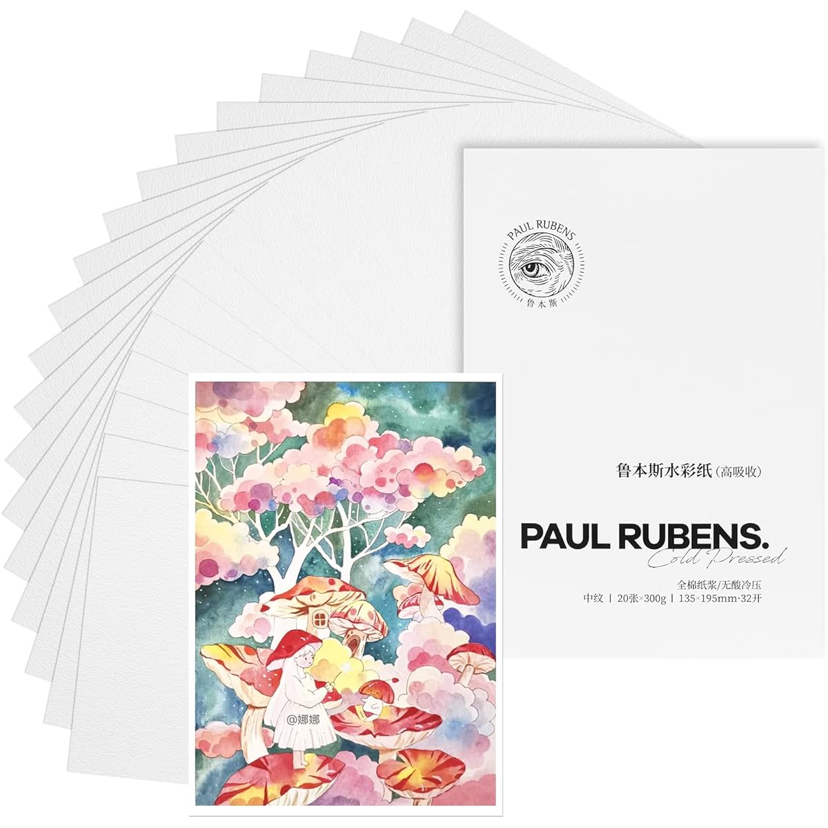 Paul Rubens Highly Absorbent Watercolor Paper Painting Paper Acid Free Cold Press 7.87 x 5.43 inches 100% Cotton 300gsm 20 Sheets Art Material Watercolor Painting for Beginners/Artists…
