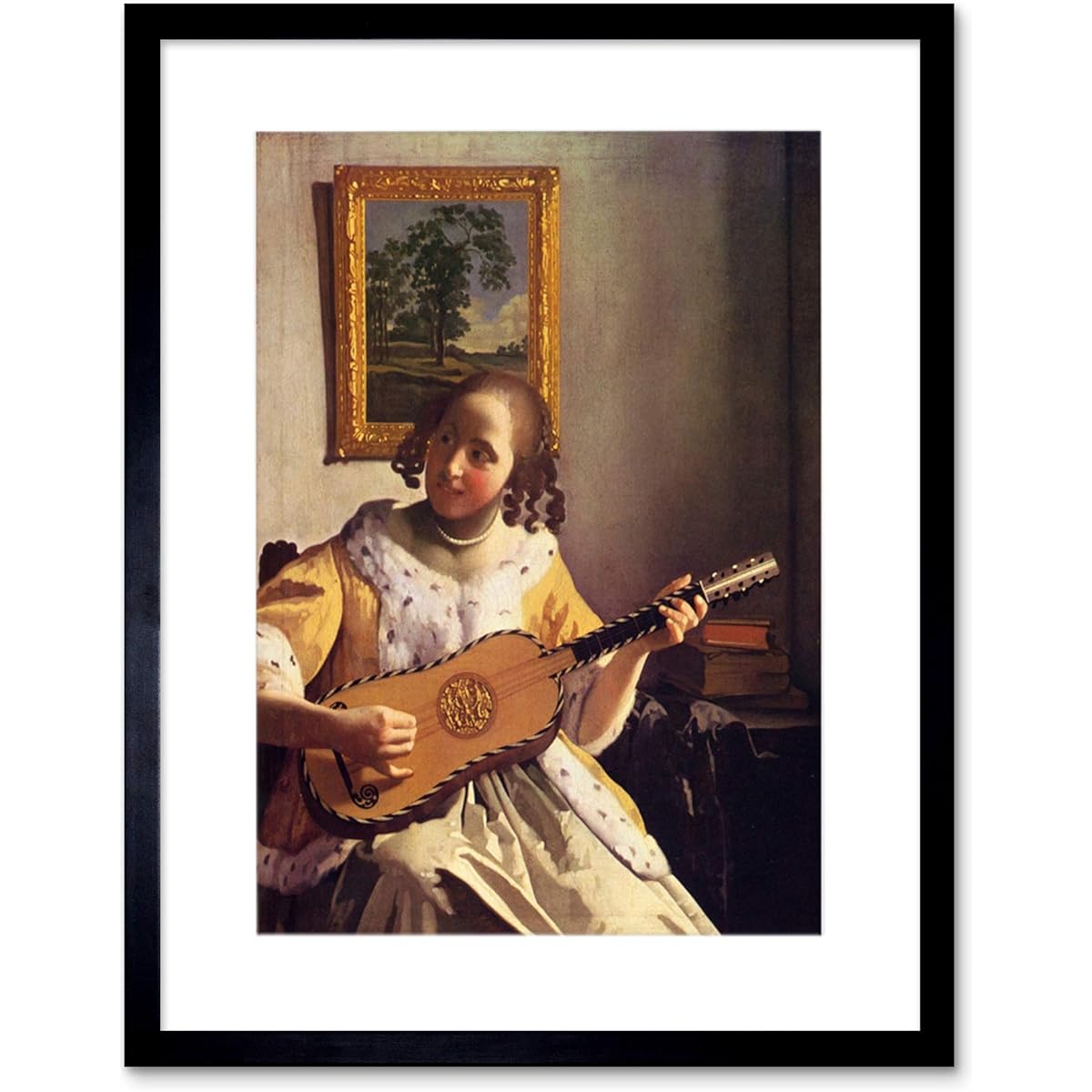 Painted Vermeer Guitar Player Old Master Framed Print F12 x 3760 12-inches x 16-inches Black F12X3760_Black