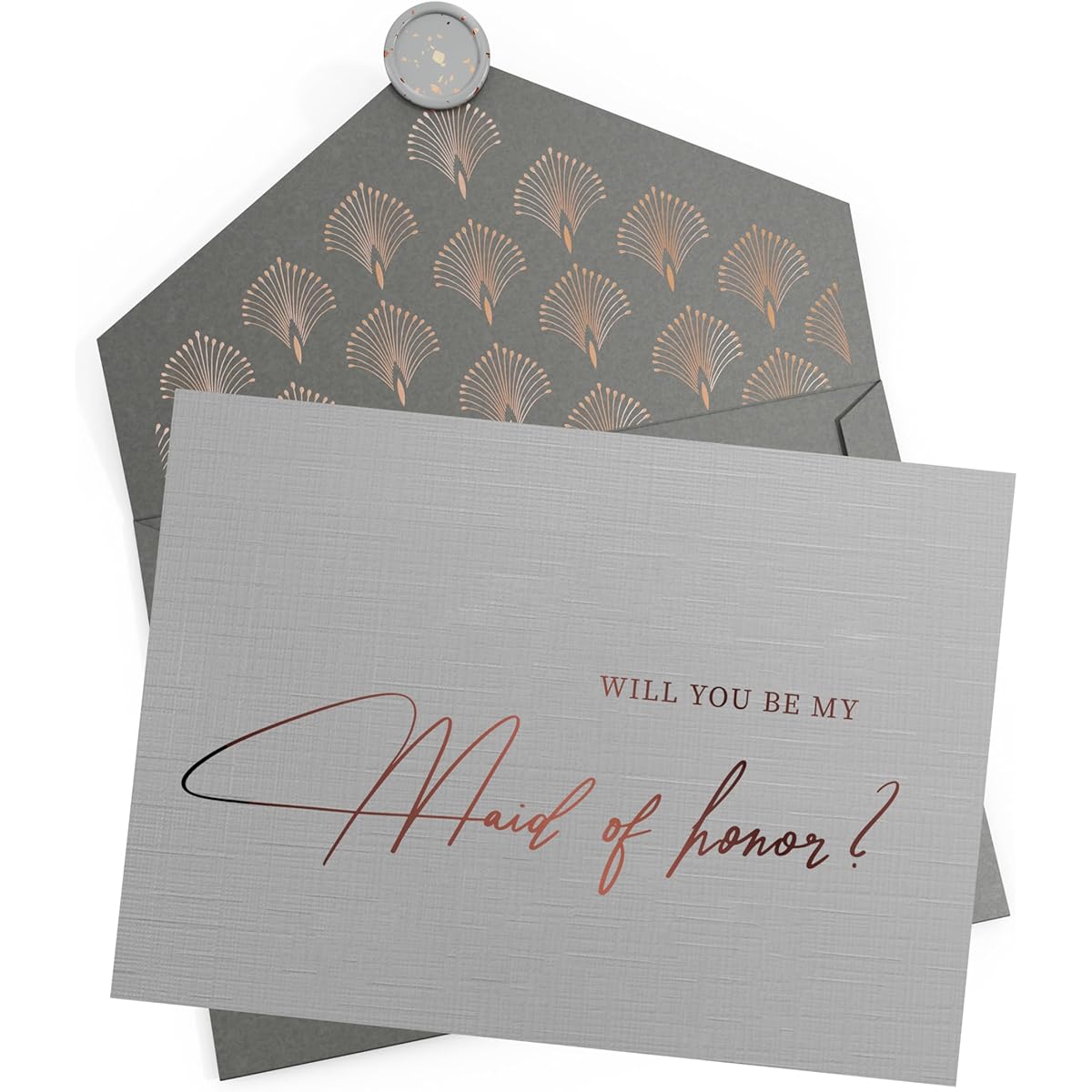 Joli Coon Will You be my maid of honor Card with Envelope and Wax Seal Maid of Honor Proposal Card Gray