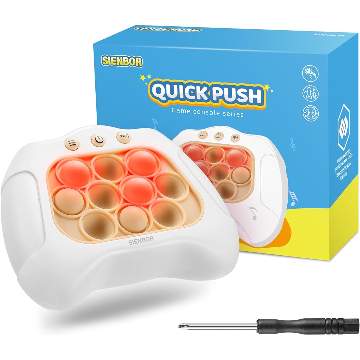 SIENBOR Quick Push Game Machine, 4 Mode Games, Toy Game Machine to Train Reaction Ability and Improve Concentration | Great Gift for Boys & Girls Ages 3-12+ (White)
