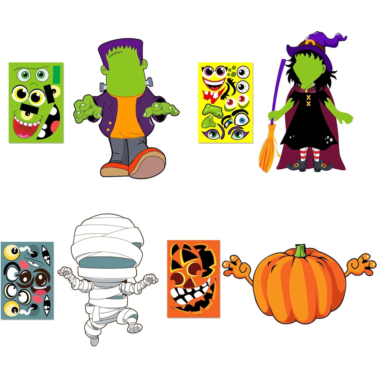 Jack O'Lantern Mummy Witch Monster Hunt Craft Stickers Kids Halloween Decorations 16 Sheets
