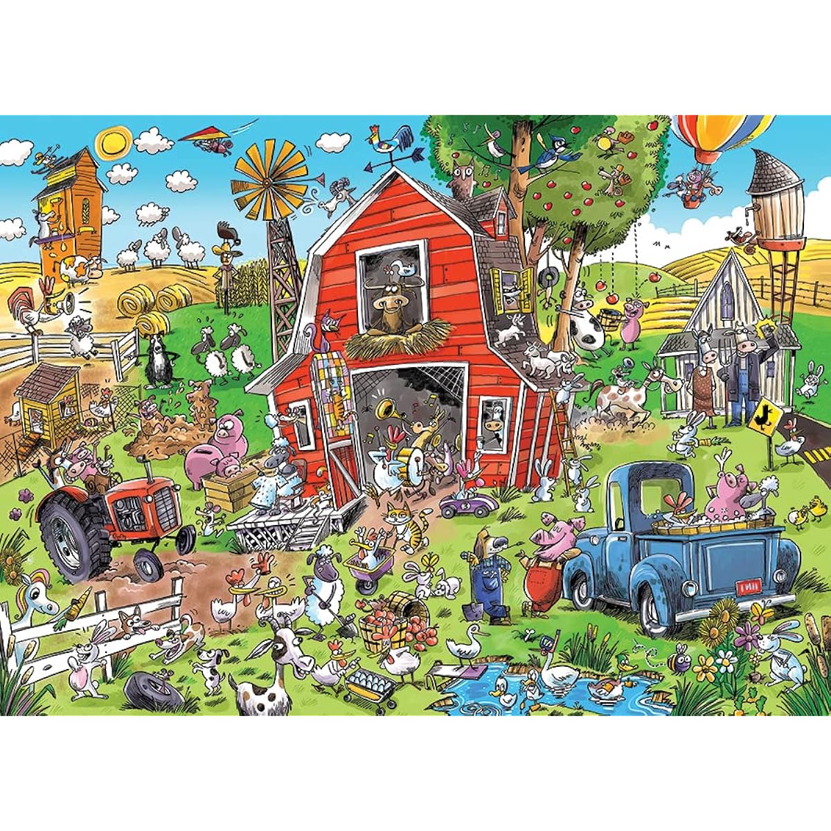 Cobble Hill 1000 Piece Puzzle DoodleTown:Farmyard Folly with Sample Poster