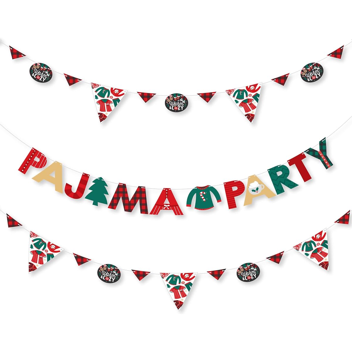 Big Dot of Happiness Christmas Pajamas - Holiday Checkered PJ Party Letter Banner Decorations - 36 Banner Cutouts Slumber Party Banner Letters