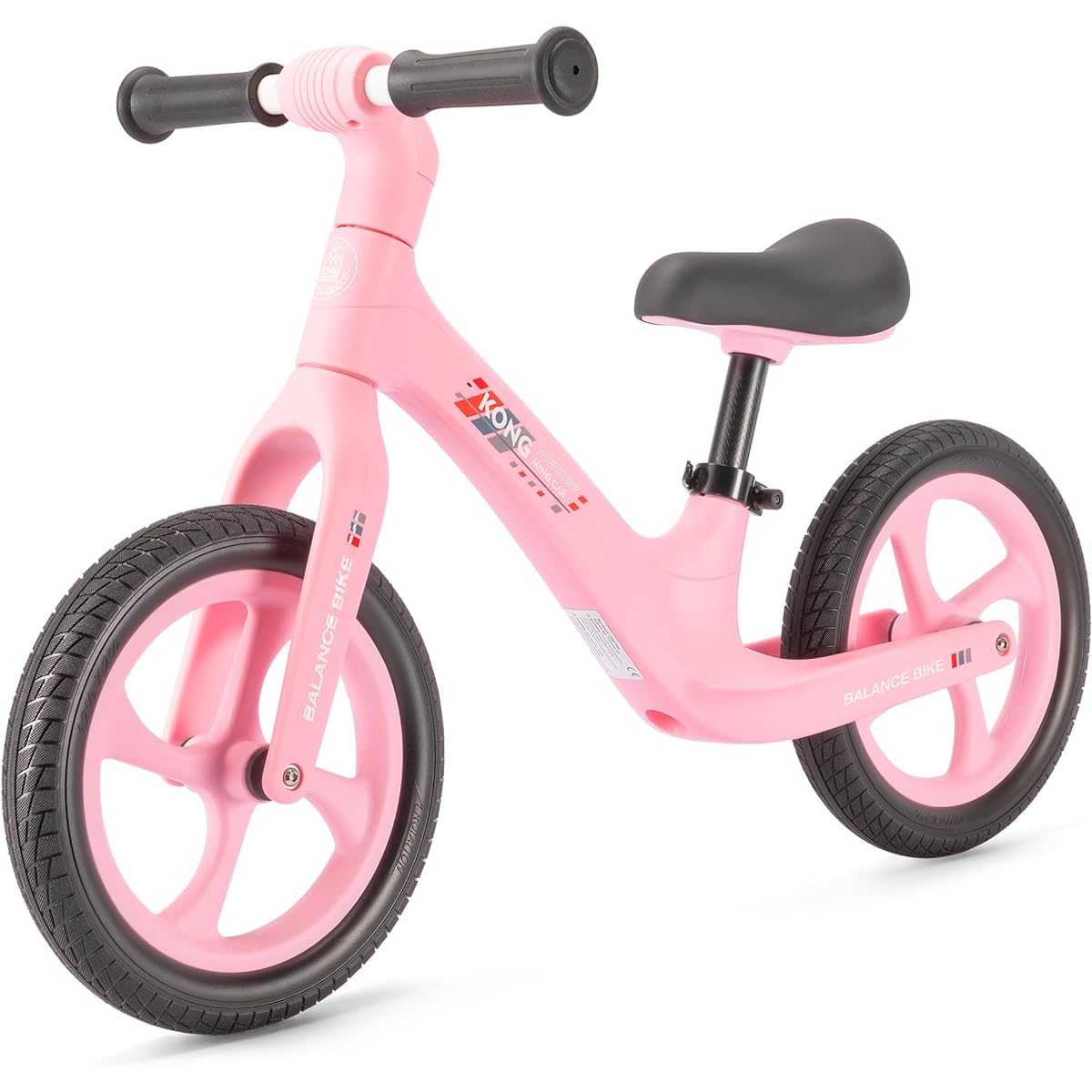 KONG MING CAR 12" Toddler Balance Bike - Ages 24 Months to 5 Years - Kids Push Balance Bike with Safety Pads, Padded Seat, Mini Grip & Flat Free Tires