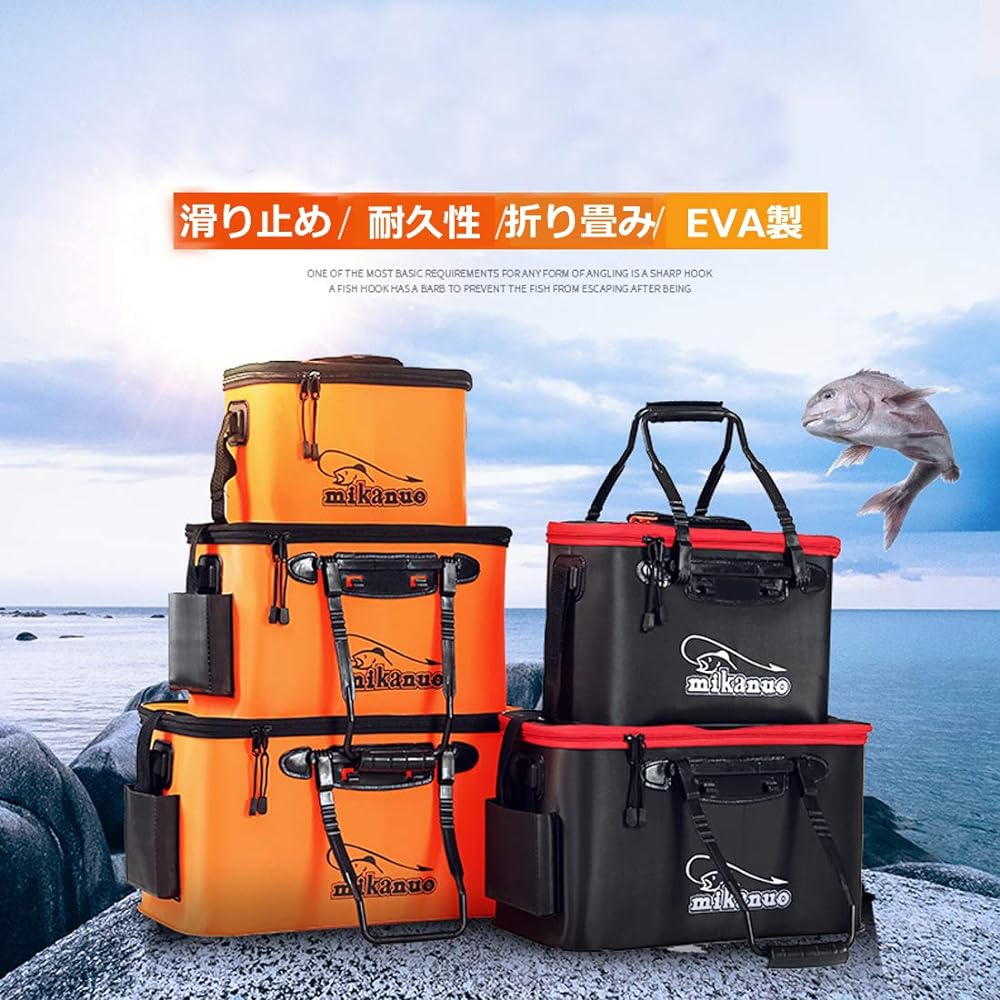 TRAVELER GUITAR Fishing Bucket Bucket, Large Capacity, Fishing Case, Ventilation Mesh, 50cm, Foldable, Compact, with Handle, Outdoor (Orange, 50cm)