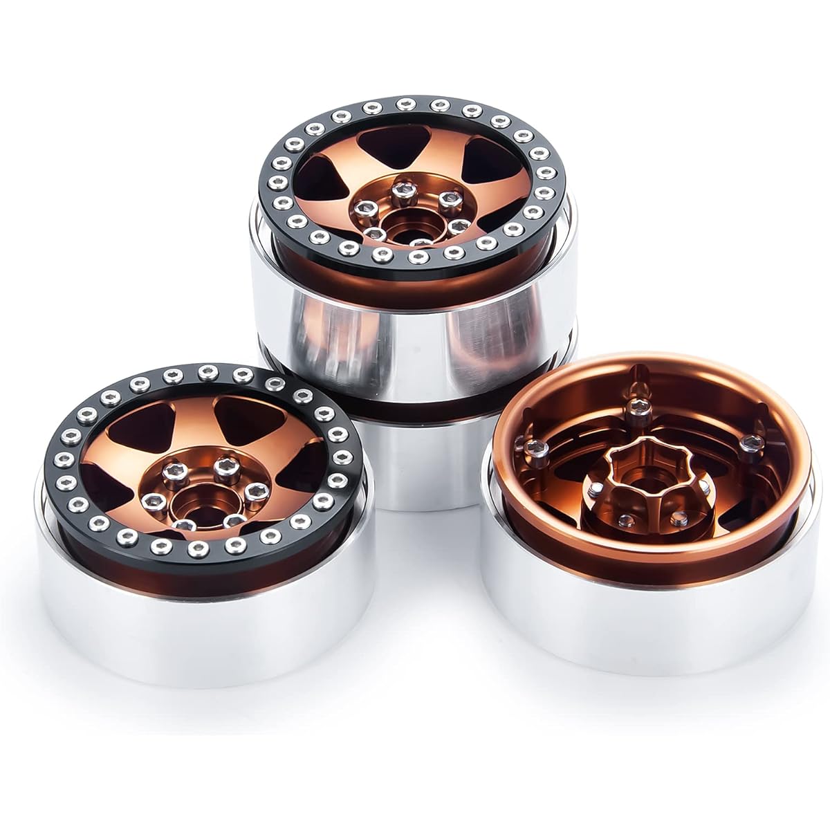 Que-T 4pcs 1.9" Beadlock Wheel Rims Metal Wheel Hubs for 1/10 RC Axial SCX10 90046 AXI03007 TRX4 CC01 RC Car (Brown & Black)