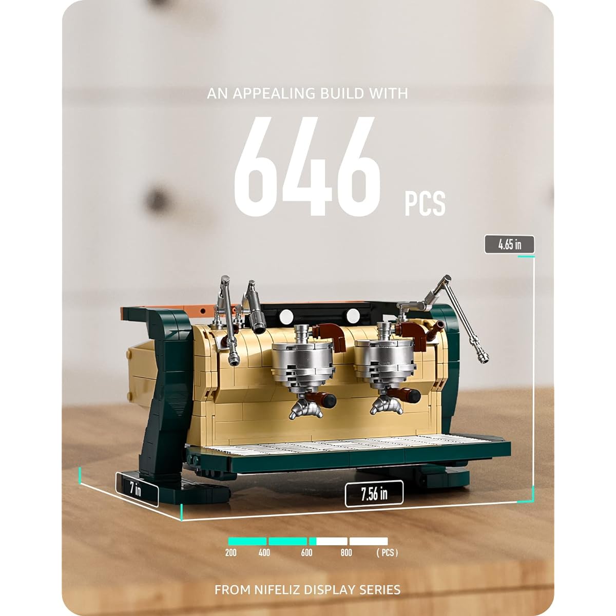 Nifeliz Double Head Coffee Machine Semi-Auto Double End Coffee Maker Building Blocks Kit Classic Display Model Set Chic Toys for Adults (646 Pieces)