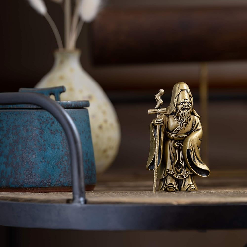 Seven Lucky Gods of Good Luck Fukurokuju Silky Gold Buddhist sculptor: Hideun Makita Prototype_Old beauty Buddha statue Ornament Takaoka copperware (Fukurokuju 7F)