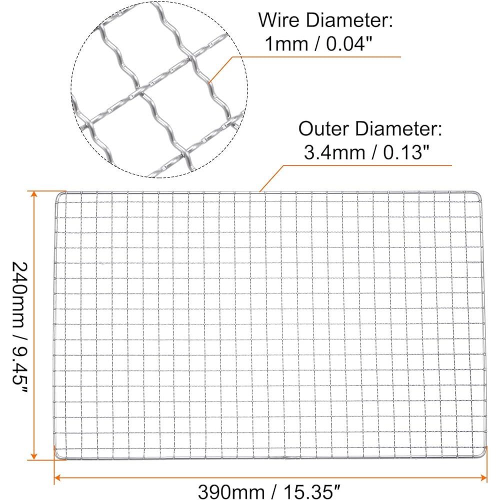 uxcell BBQ Grill Net Square 39cm x 24cm Stainless Steel Cross Wire BBQ Mesh Mat for Grilling Smoking Charcoal Grilling Roasting 2 Pieces