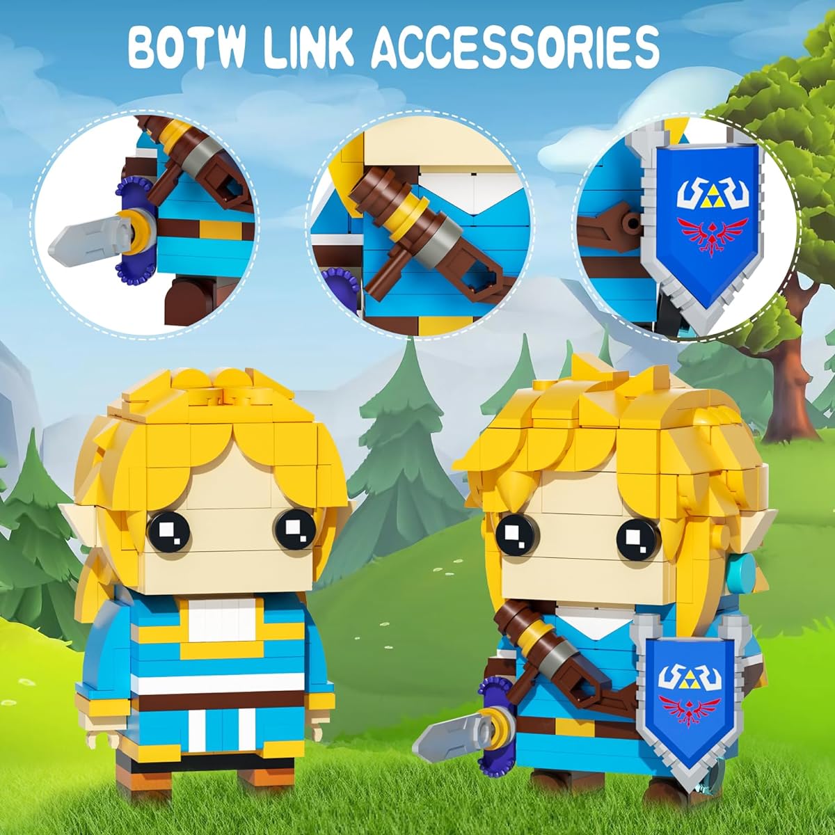 Ubrixmen BOTW Link and Princess Building Set Link Action Figure Master Sword and Hylian Shield Link Action Figure Birthday Gift for Kids (393 Pieces)
